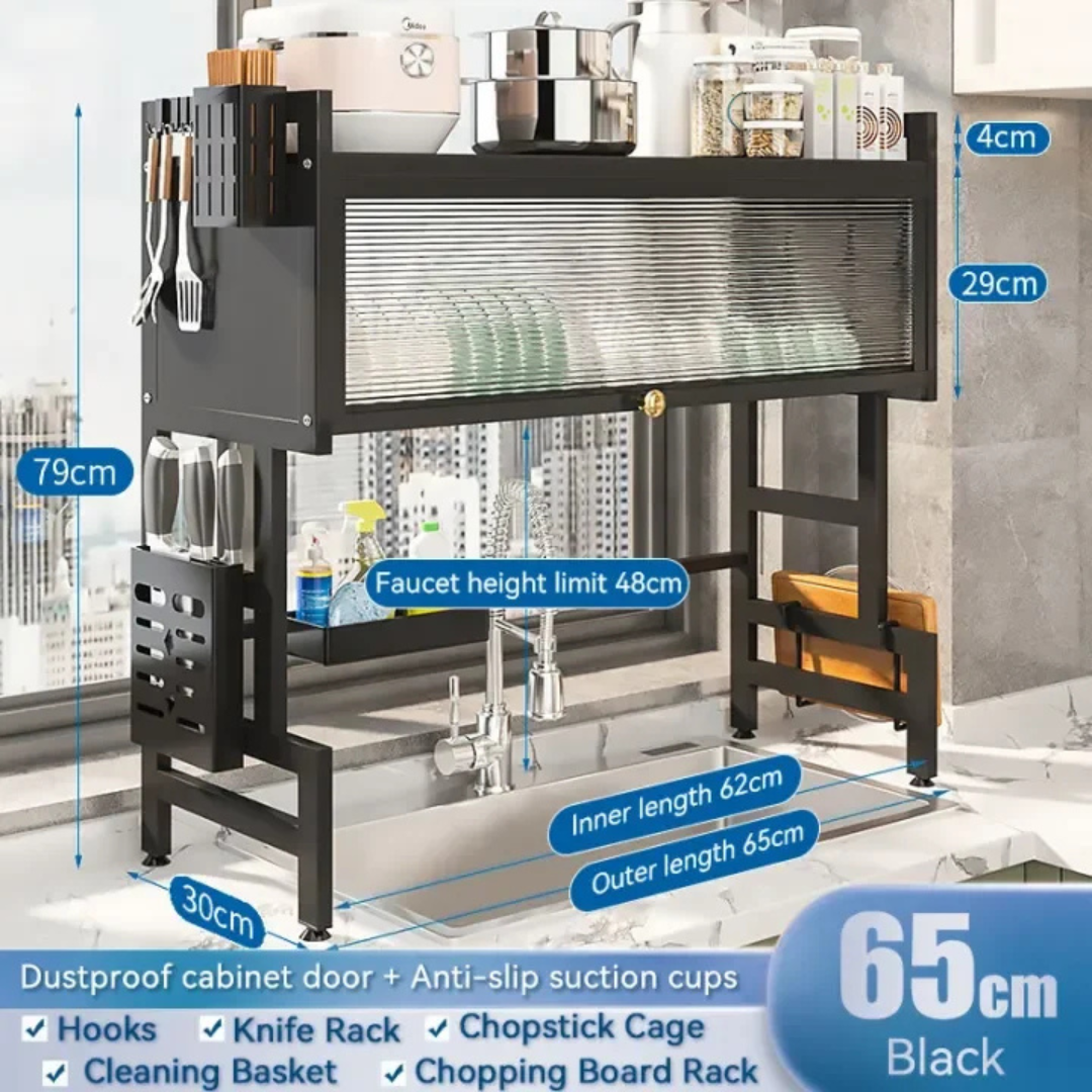 Dish Rack with Cover - Over The Sink Kitchen Dish Drying Rack