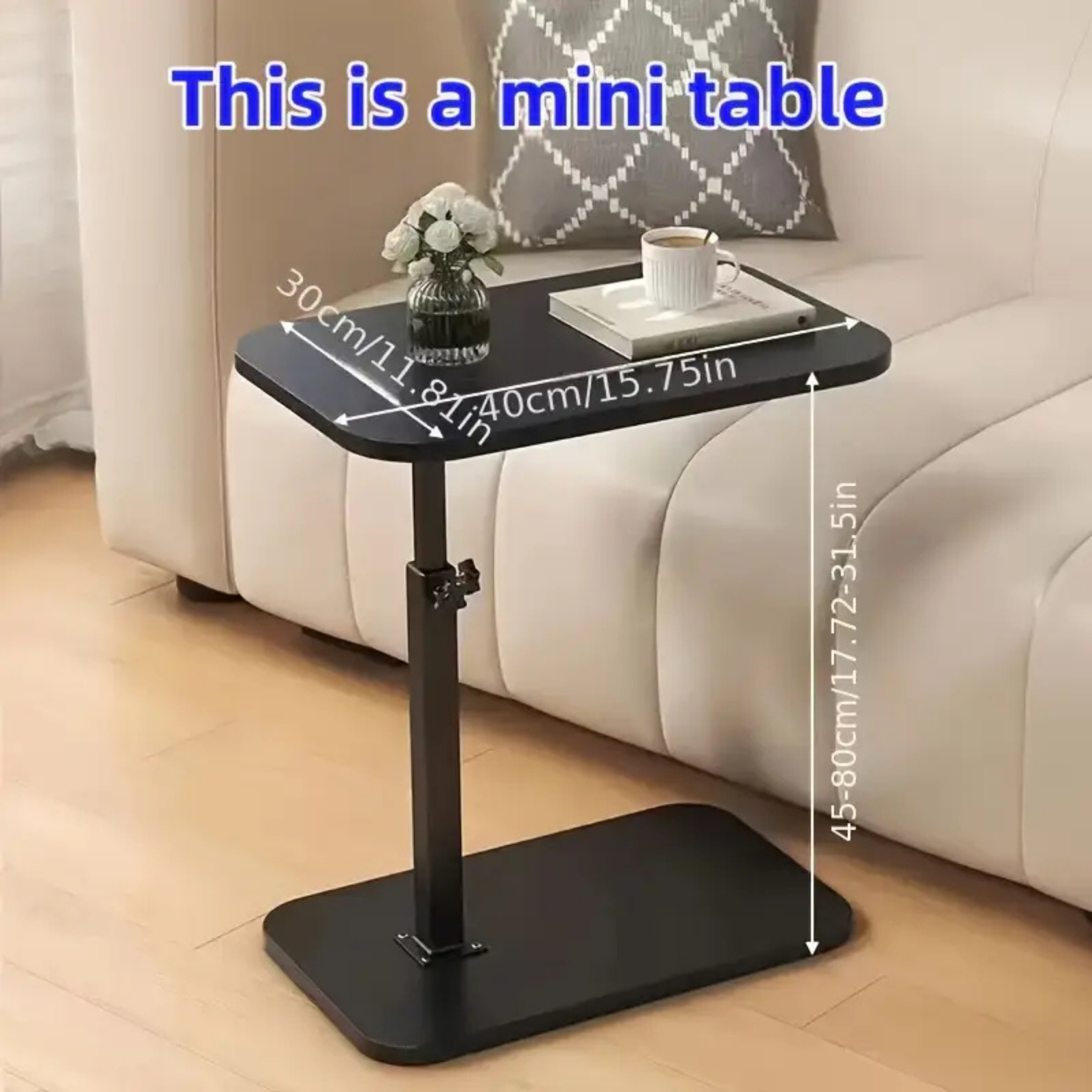 C Shaped Height Adjustable Rotating Wooden Coffee Side Table