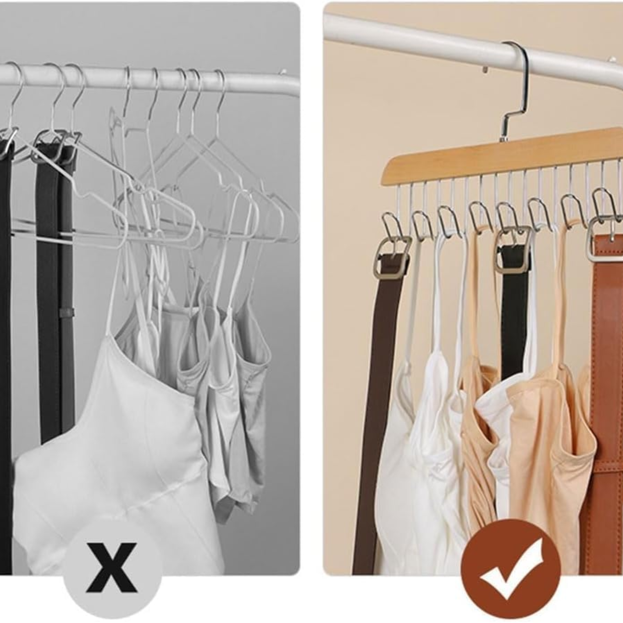 8 Hooks Nonslip Wooden Clothes Hanger for Shawl, Tie, Bra, Belt, Cap and Scarf