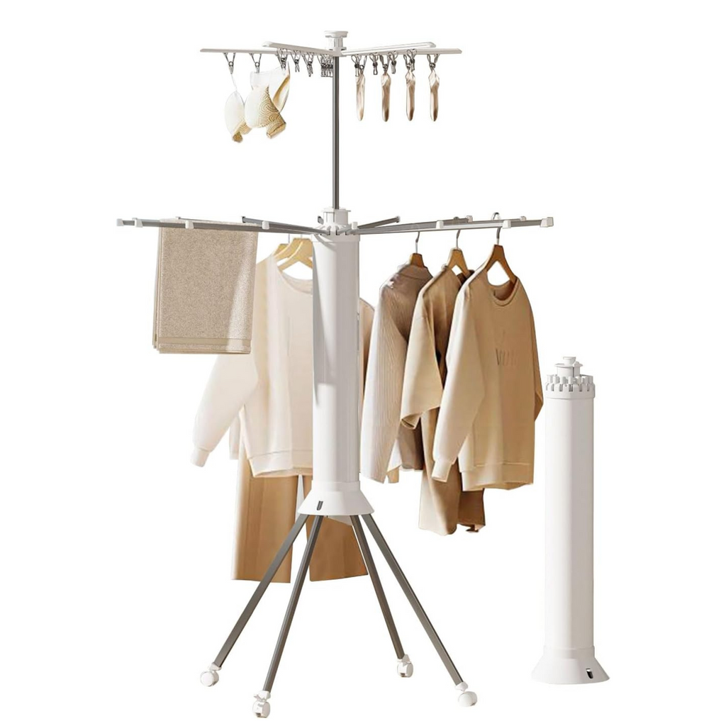 Folding Clothes Dryer, 360° Octopus Clothes Airer with Locking Wheels