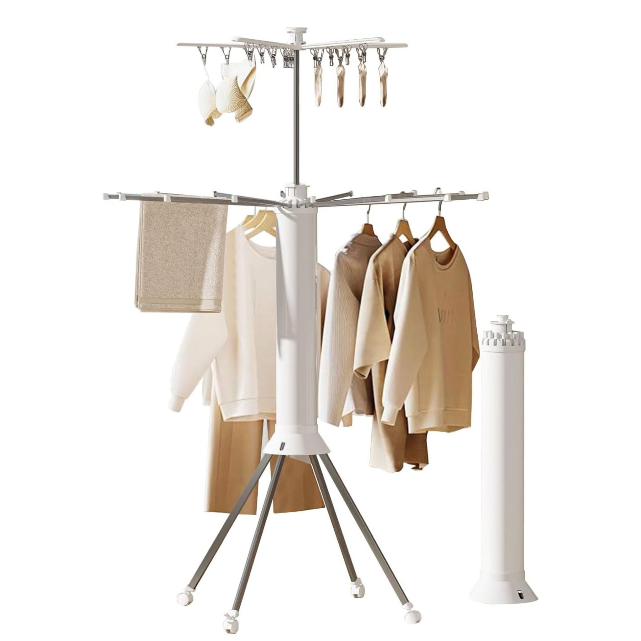 Folding Clothes Dryer, 360° Octopus Clothes Airer with Locking Wheels