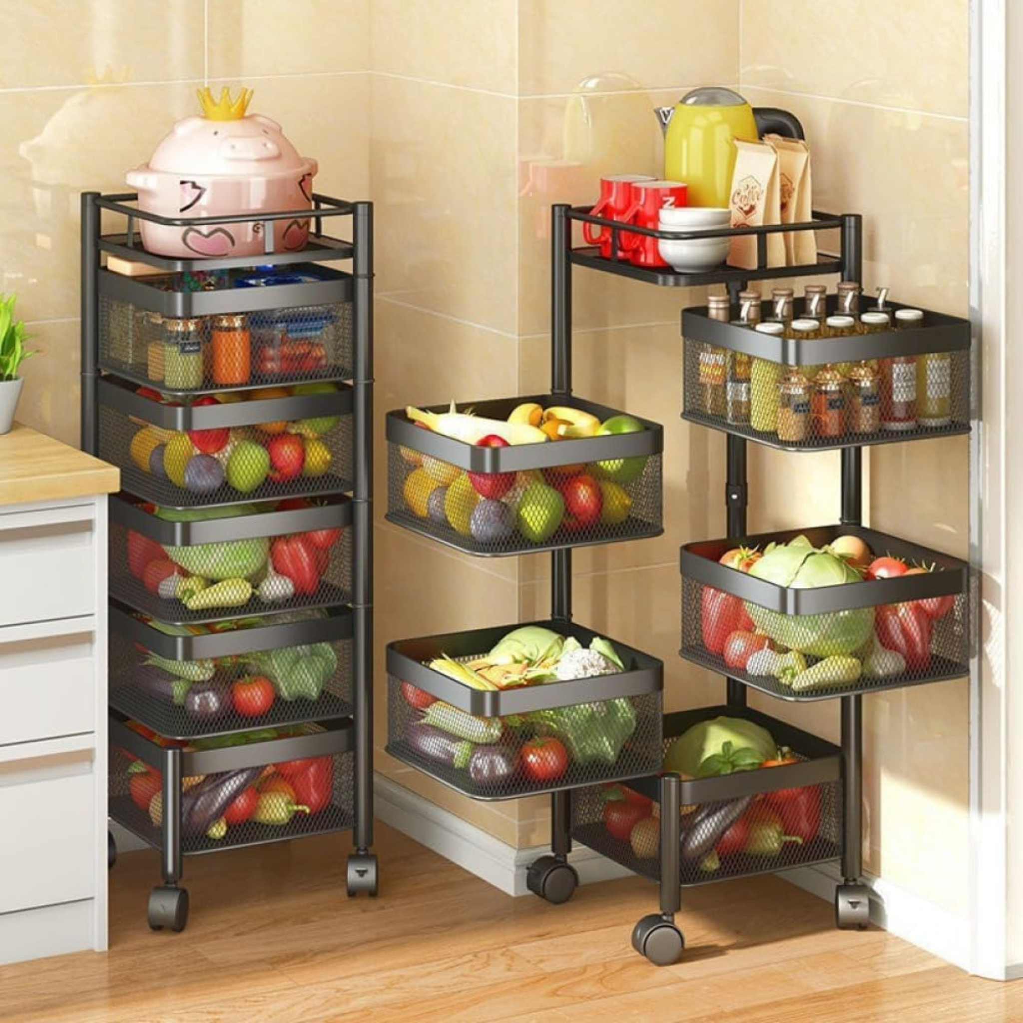 5 Layer Rotating Kitchen Organizer Storage Rack