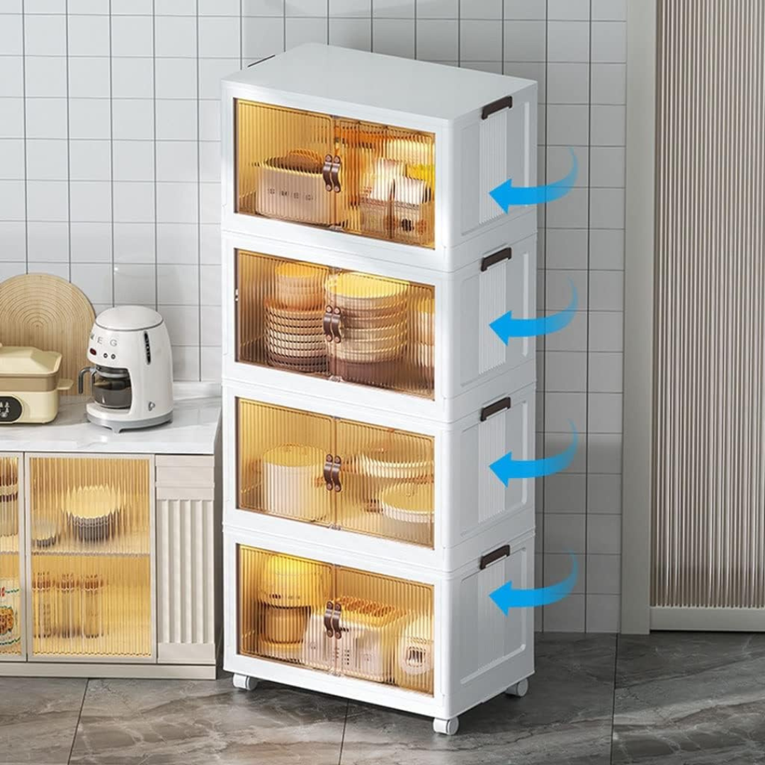 Multi-Layer Stackable Portable Folding Storage Cabinet with Wheels