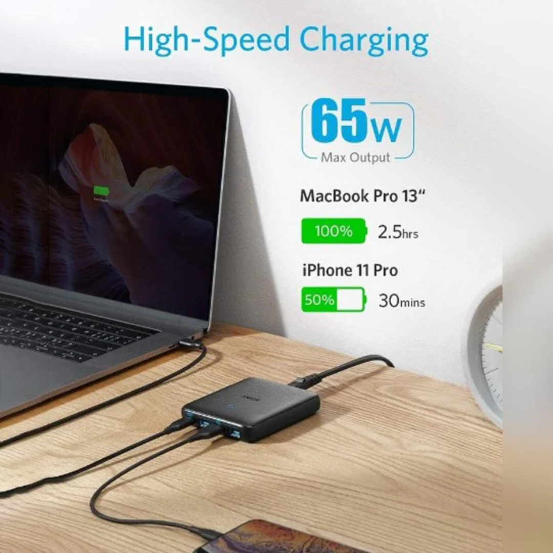 Anker PowerPort Atom 3 Slim 65W - 4-Port High-Speed Multi-Port Fast Charging Station