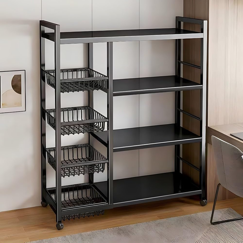 Utility Storage Rack for Kitchen with Mesh Baskets and Wheels