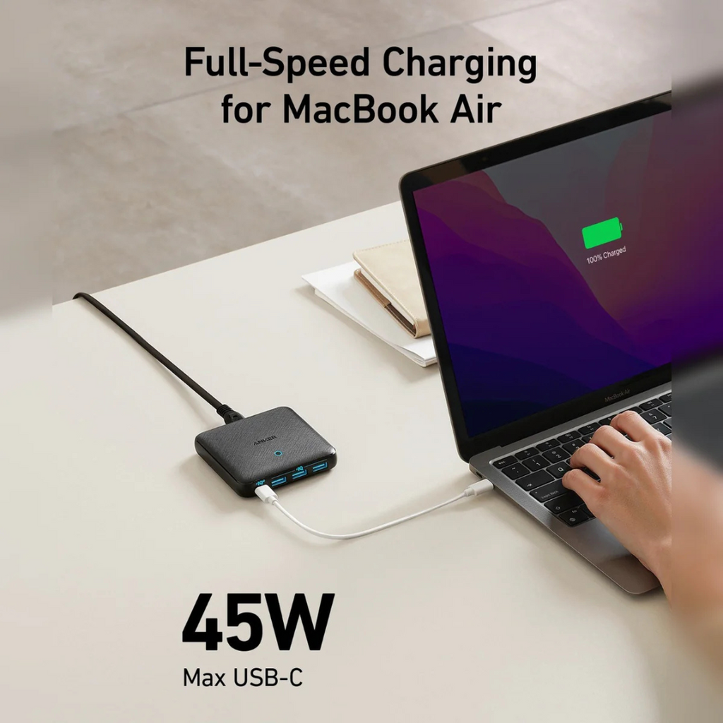 Anker PowerPort Atom 3 Slim 65W - 4-Port High-Speed Multi-Port Fast Charging Station