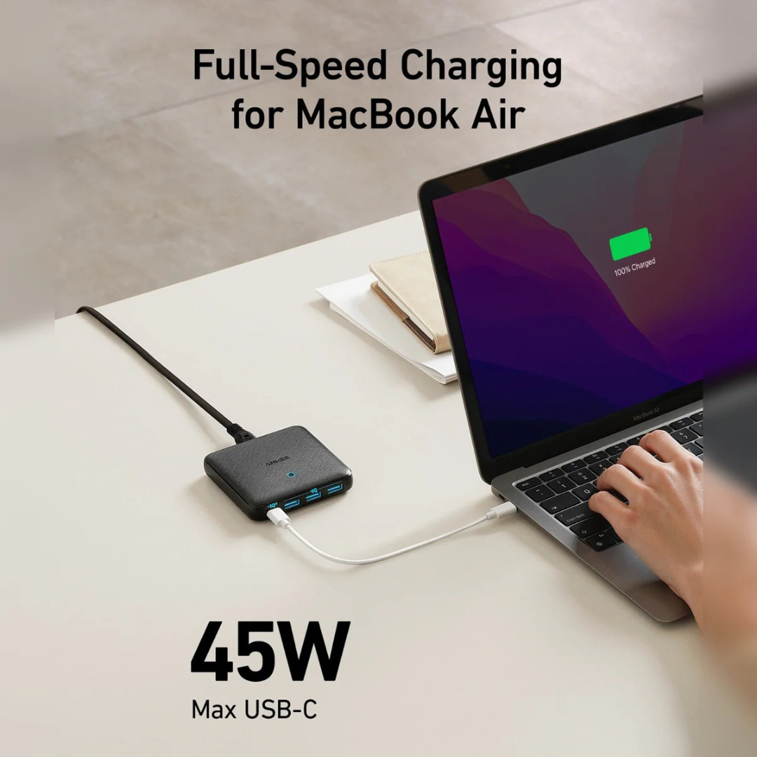 Anker PowerPort Atom 3 Slim 65W - 4-Port High-Speed Multi-Port Fast Charging Station