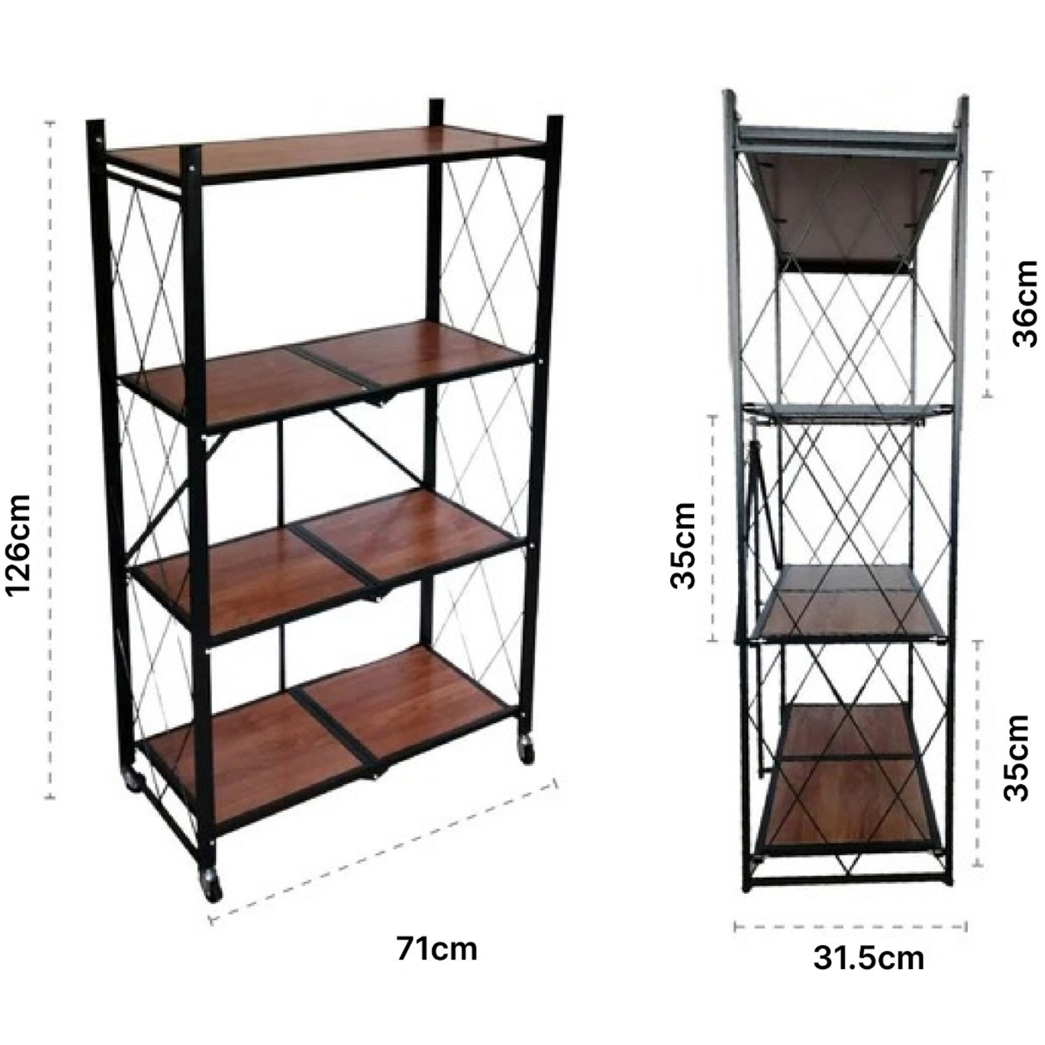 Heavy Duty Folding Storage Rack with Wooden Shelf for Kitchen and Home