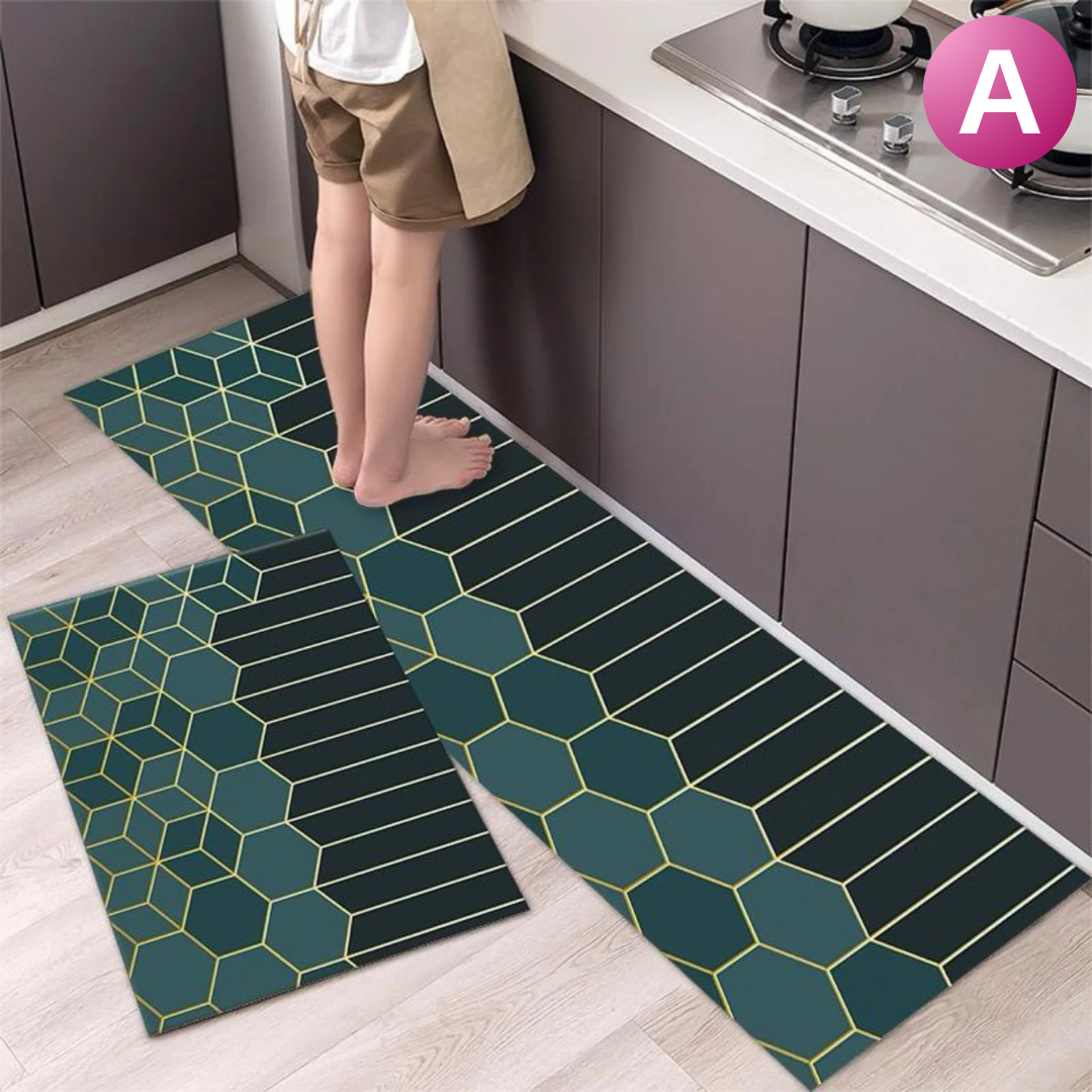 Water Absorbent Quick Drying Kitchen Floor Mat - Anti-Fatigue, Non-Slip, Easy Clean Rug 2 Pieces/Set