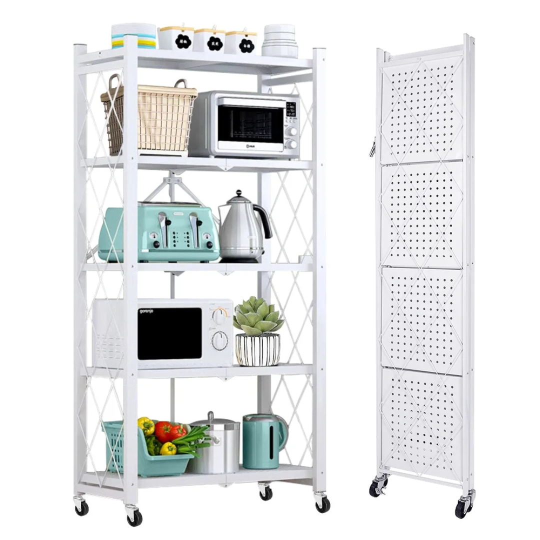 Multi Tier Heavy Duty Foldable Kitchen Storage Rack with Wheels