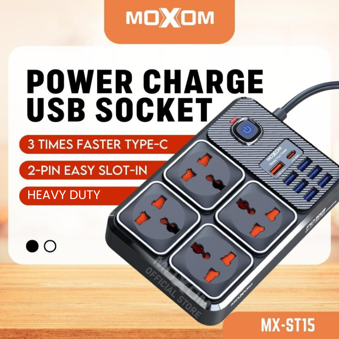 MOXOM MX-ST15 PD20W+QC18W 2500W Strip USB Adapter Extension Board