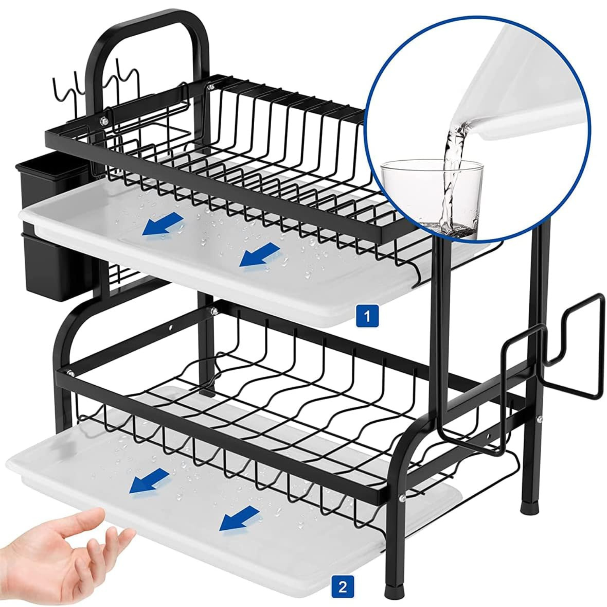 2 Layer Dish Drying Rack with Drain Tray