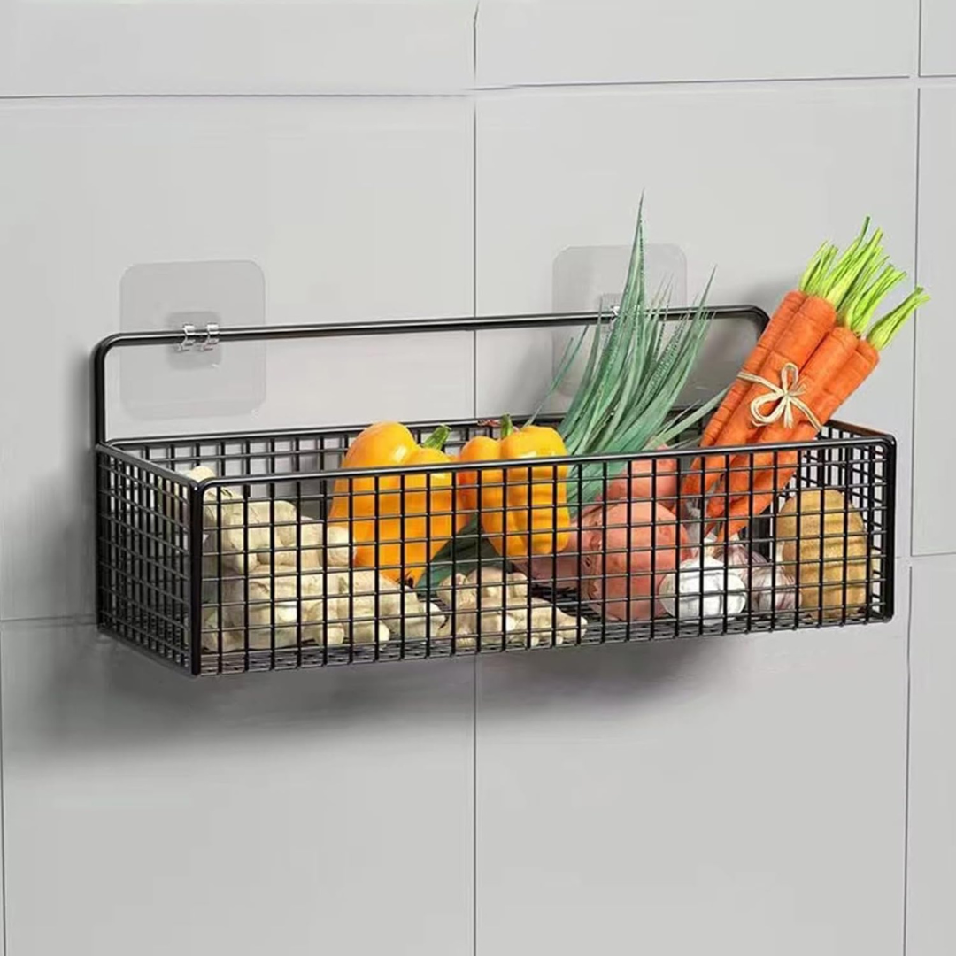 Wall Mounted No Drilling Metal Organizer Basket Shelf for Bathroom