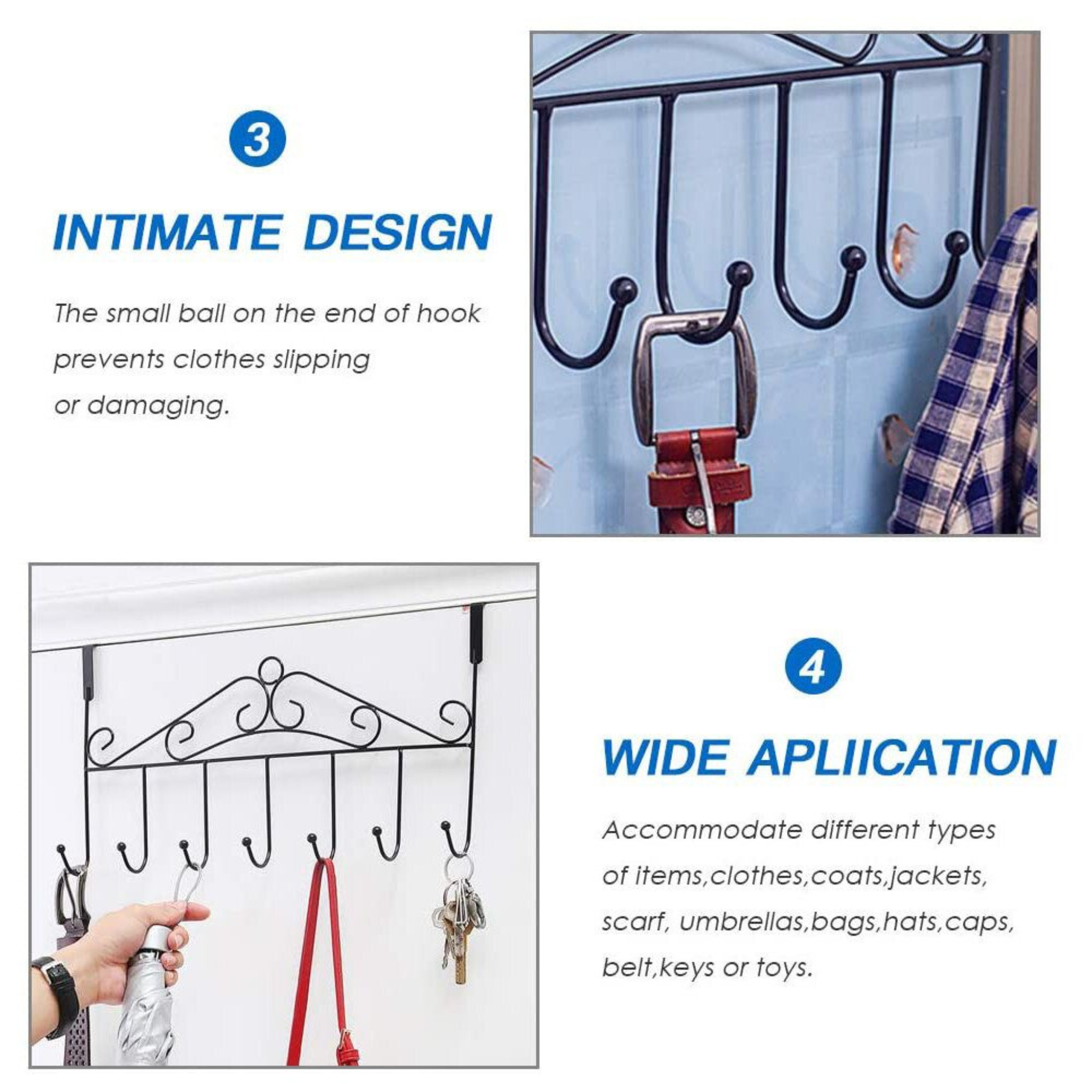 Space Saving 7 Hooks Stainless Steel Door Back Clothes Hanger