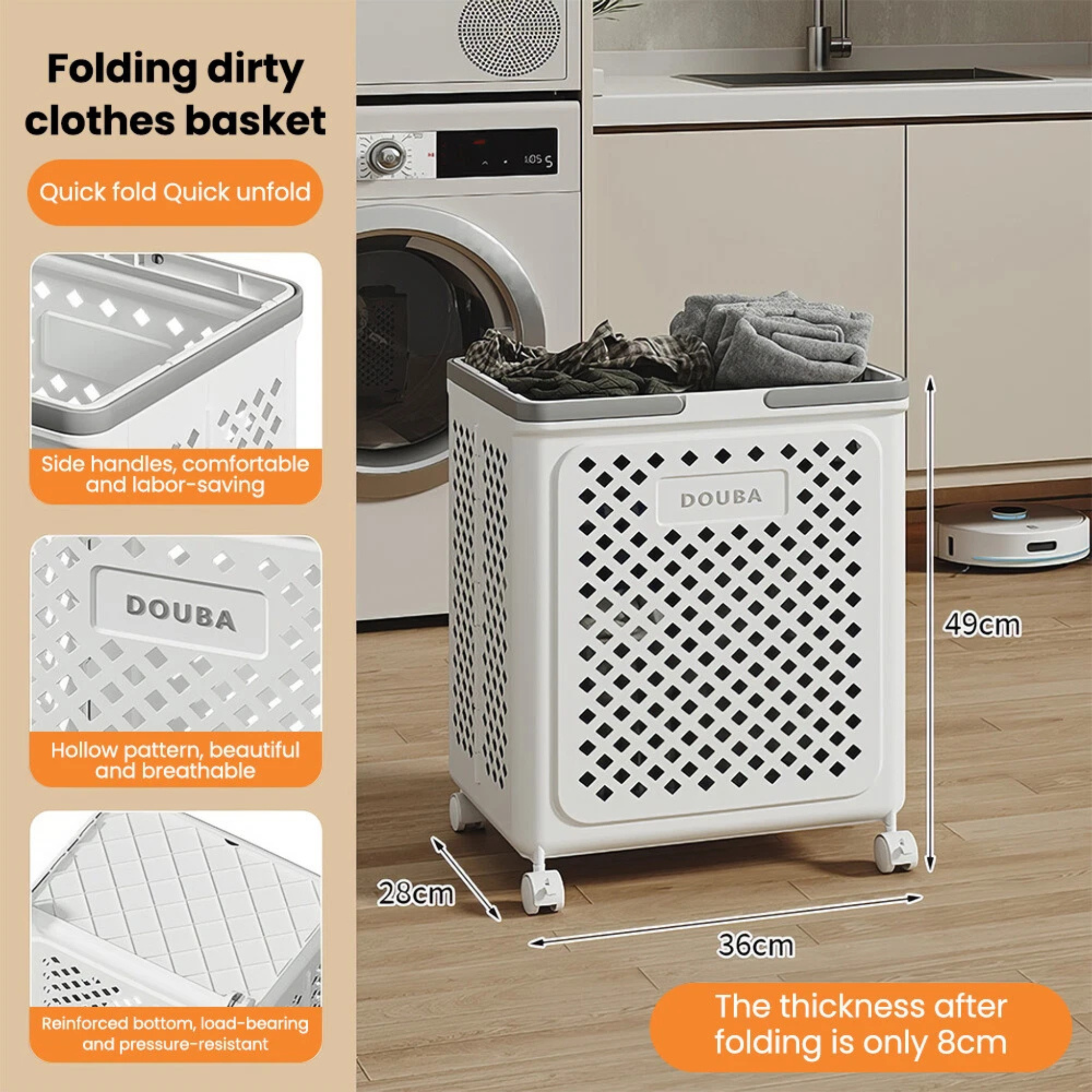 Large Capacity Folding Laundry Basket with Wheels