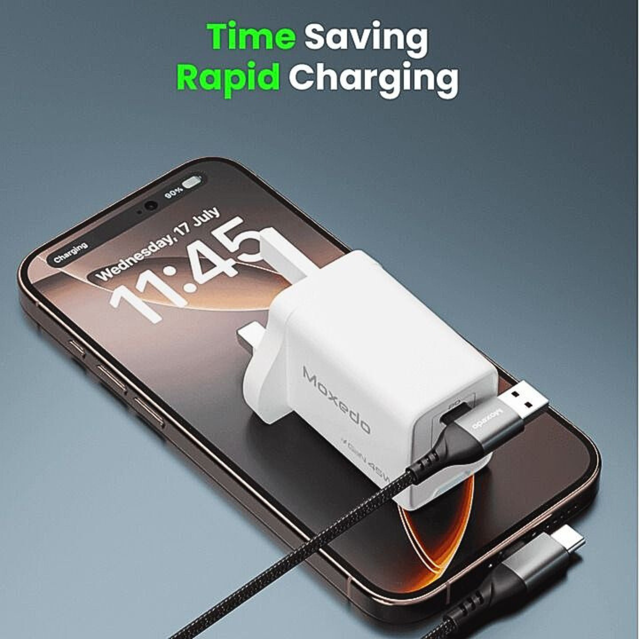 Moxedo 60W 4 IN 1 Multi Charging Cable with USB Type A, Type C & Lightning Connectors