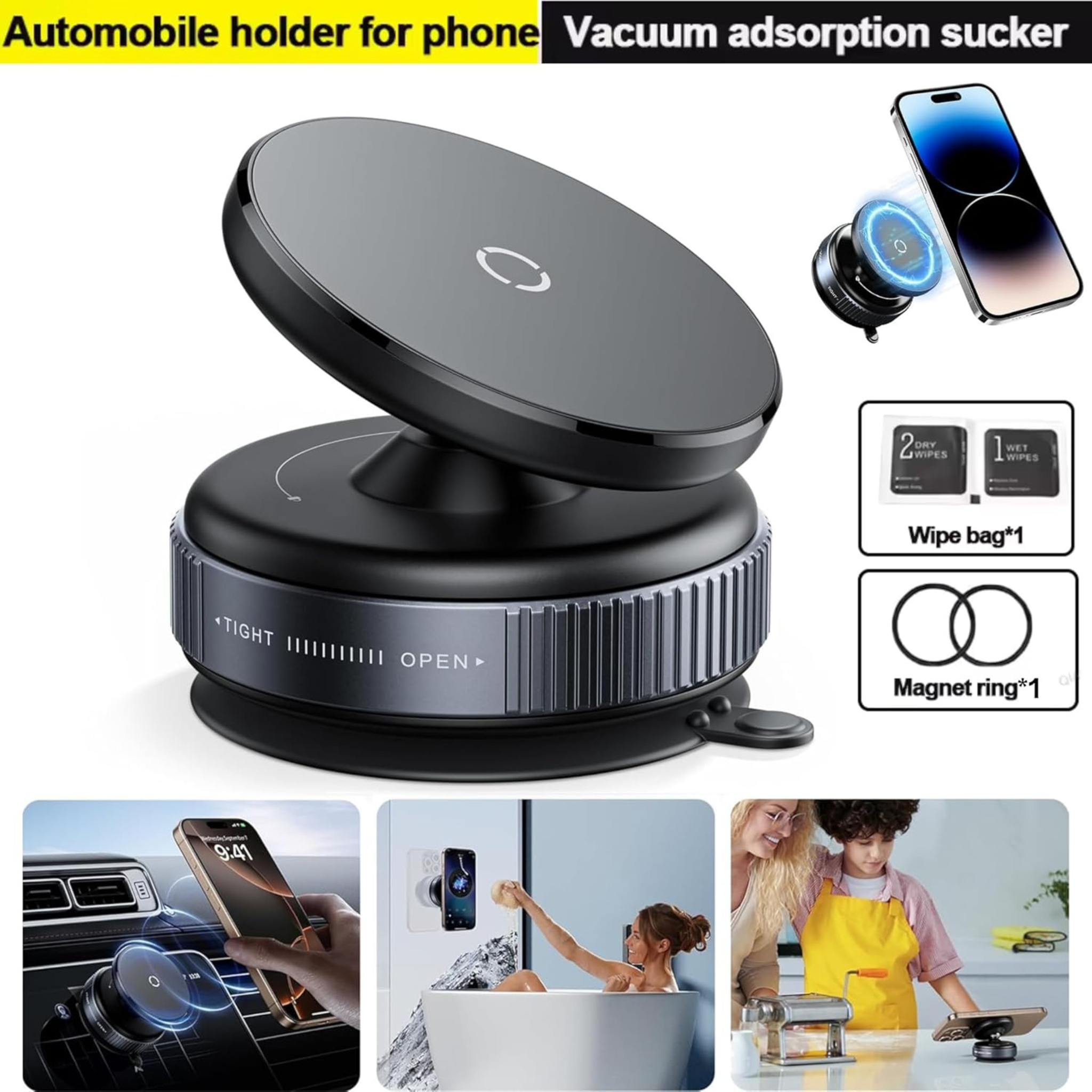 Vacuum Suction Magnetic Phone Mount, 360° Rotatable Mobile Holder K009