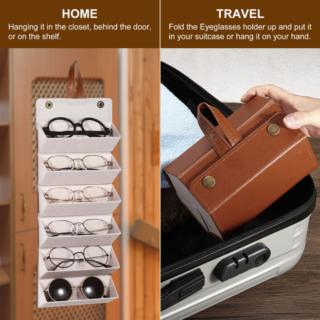 6 Slots Foldable Leather Travel Sunglass Organizer