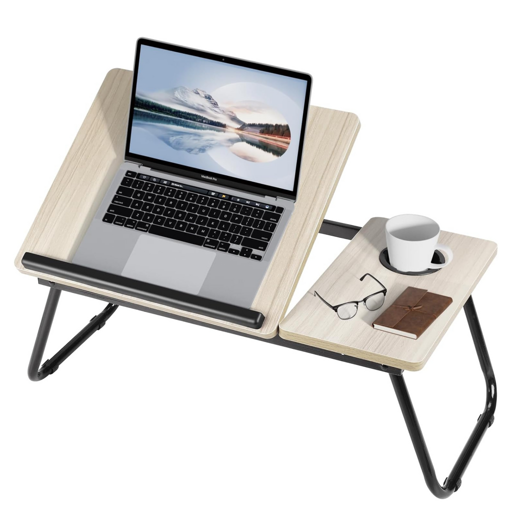 Folding Laptop Table for Bed and Sofa, Adjustable Laptop Desk with Cup Holder, for Work Study Reading
