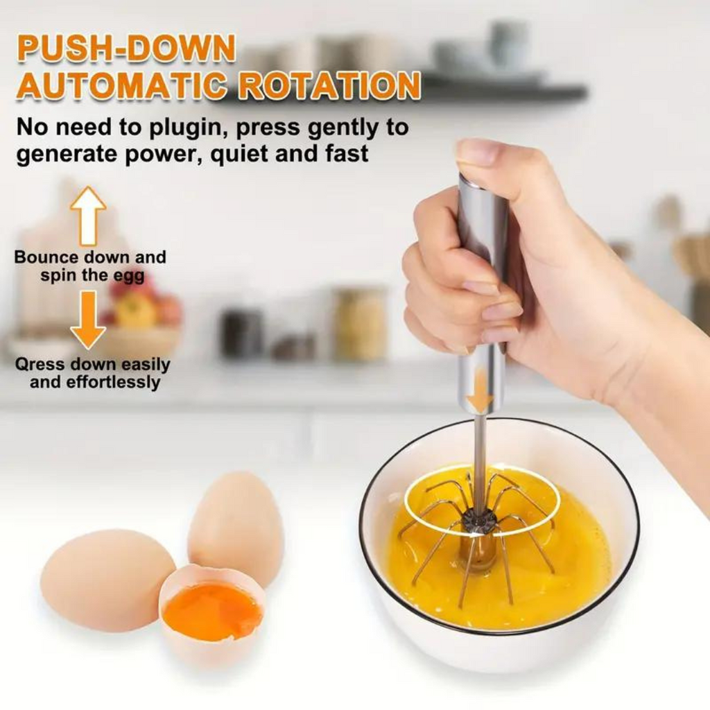 Stainless Steel Egg Beater Hand Push Semi Automatic Egg Whisk
