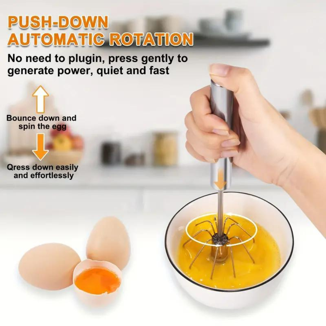 Stainless Steel Egg Beater Hand Push Semi Automatic Egg Whisk