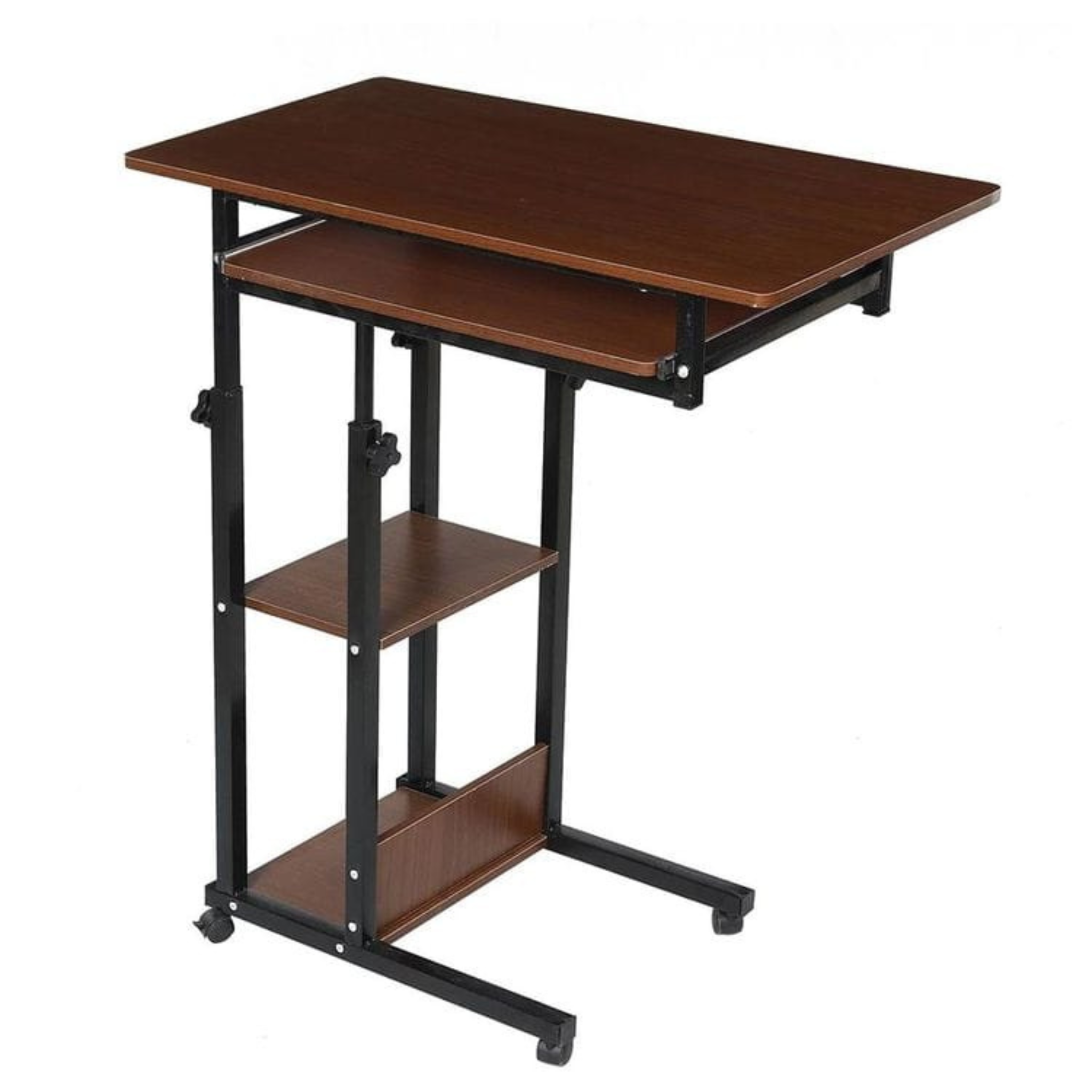 Bedside Laptop Table with Keyboard Tray, Storage Shelf and Wheels