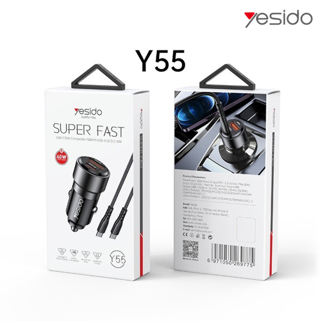 Yesido Y55 60W Fast Charging Car Charger Adapter