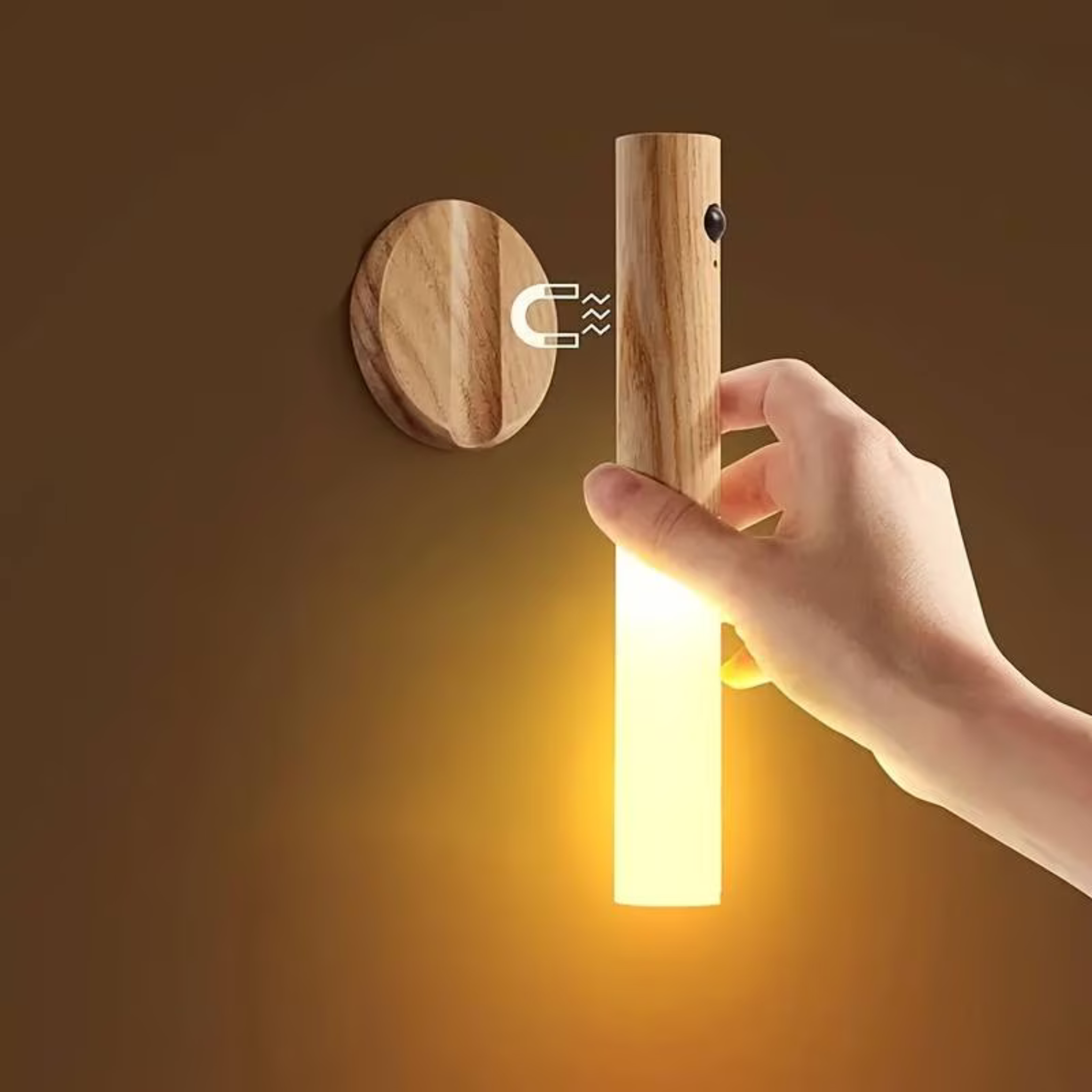Wall Mounted Rechargeable Motion Sensor Night Lamp, Magnetic Induction Wooden Design Light