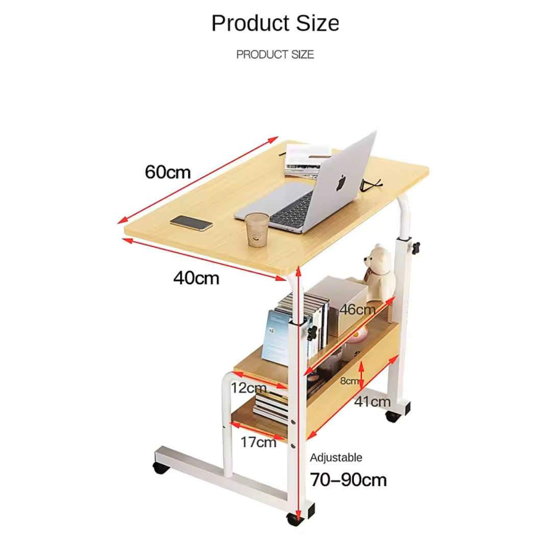 Bedside Laptop Desk Table with Storage Shelves
