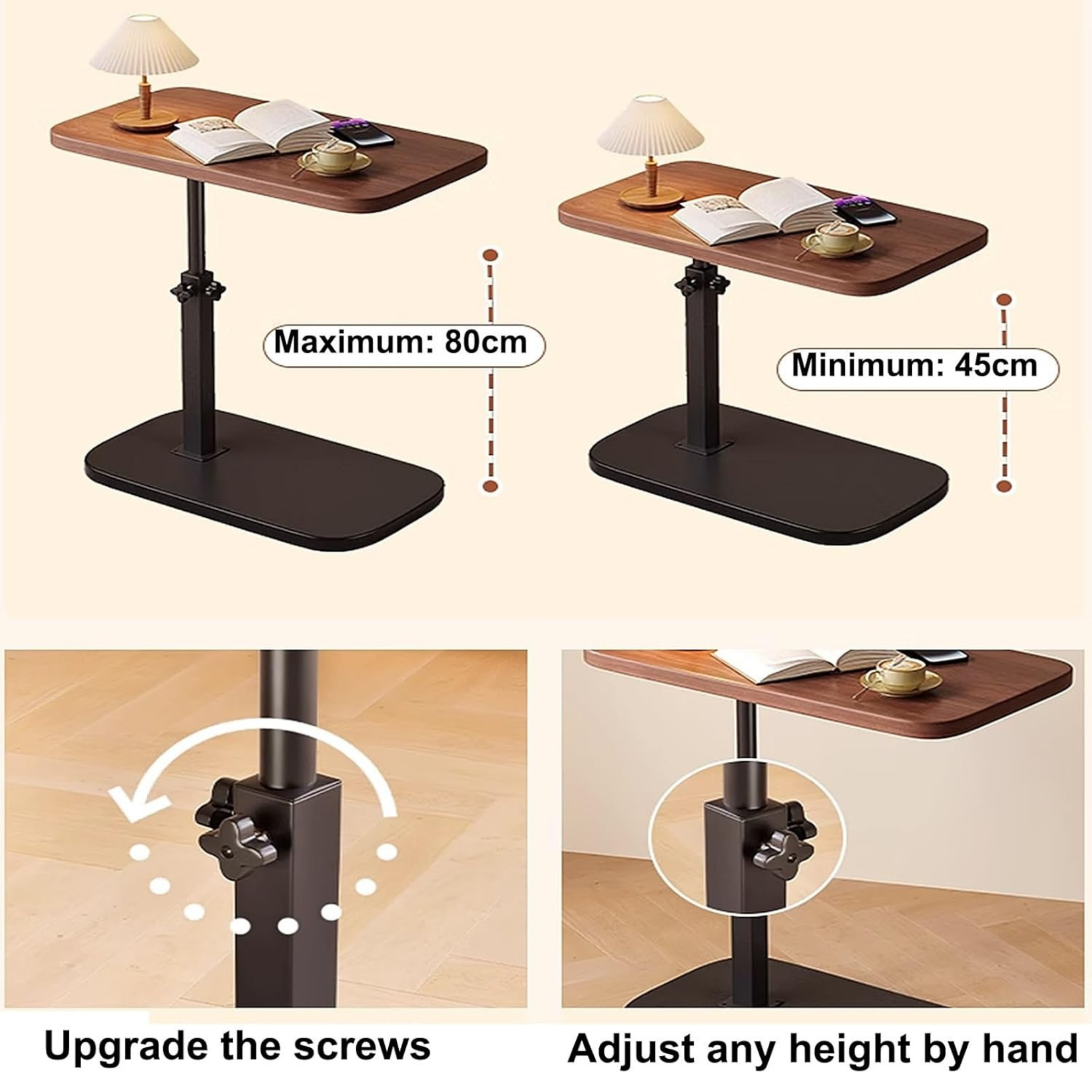 C Shaped Height Adjustable Rotating Wooden Coffee Side Table