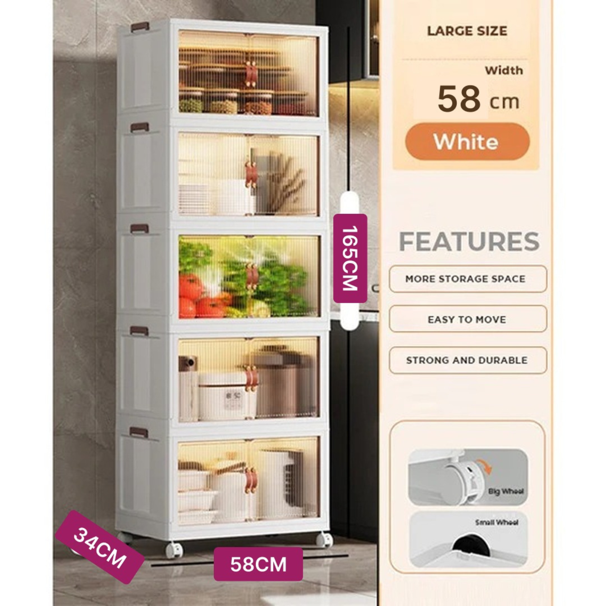 Multi-Layer Stackable Portable Folding Storage Cabinet with Wheels