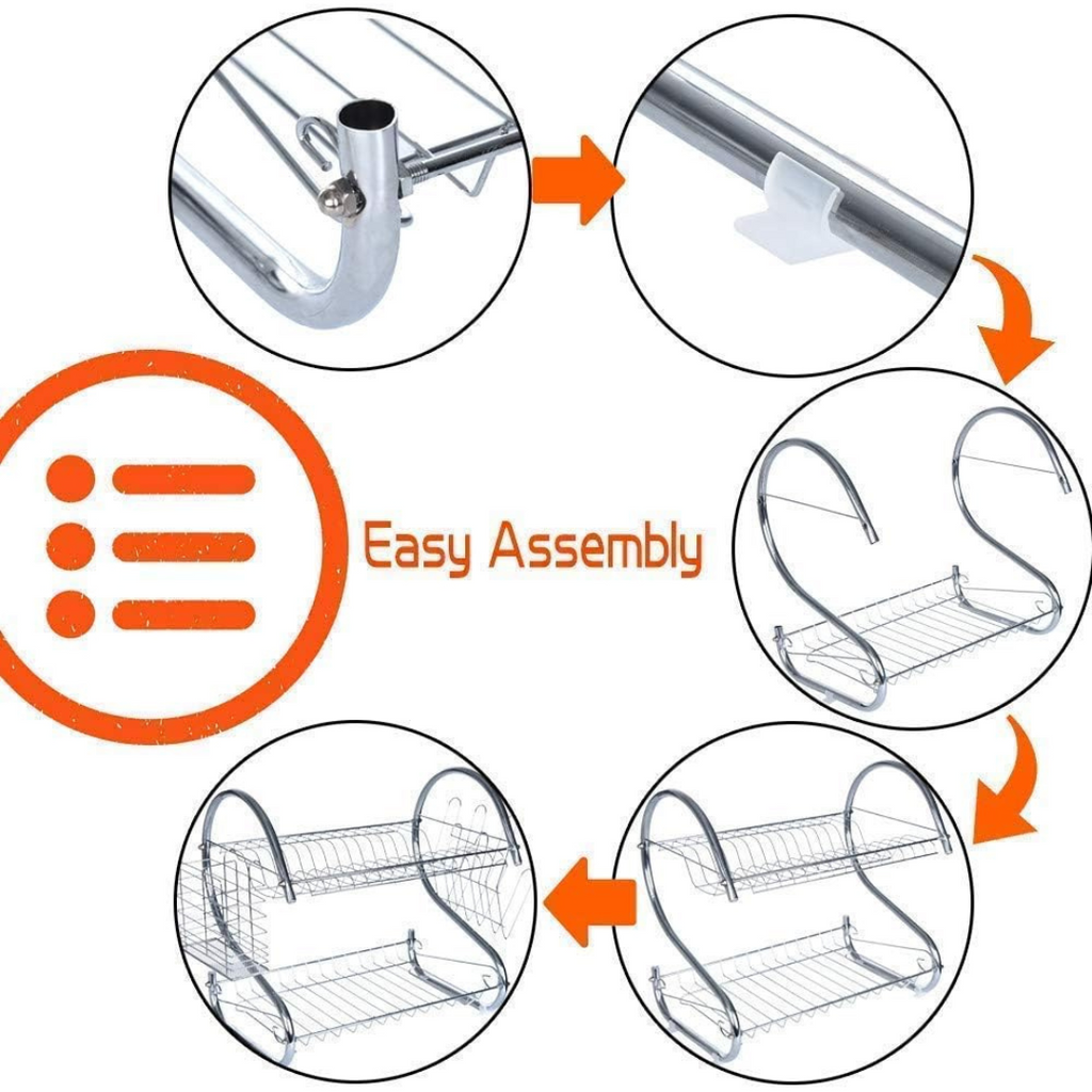 2 Layer Chrome Plated SS Stainless Steel Kitchen Dish Drying Rack