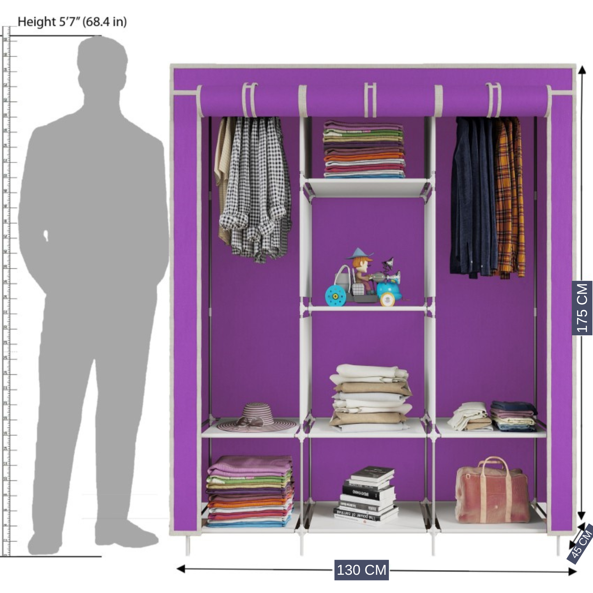 3 Column Wardrobe Storage Cabinet