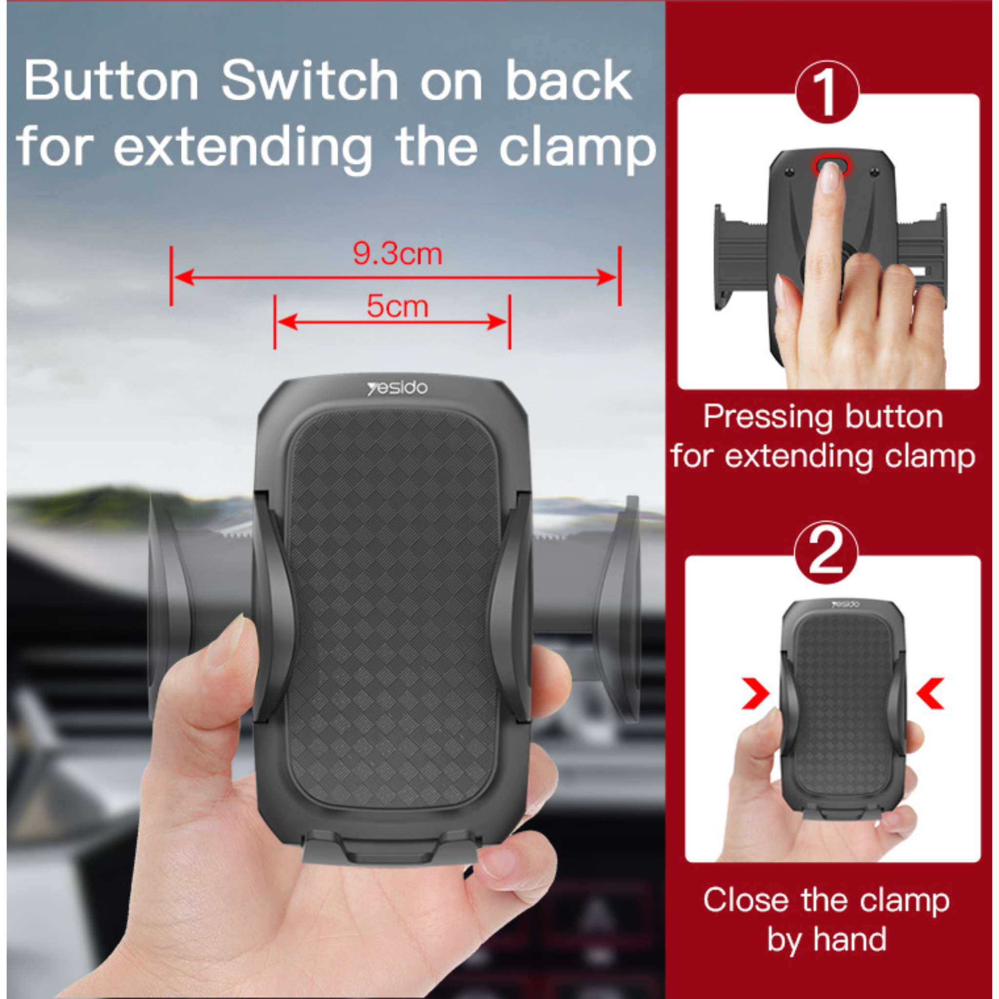Yesido C111 Stretchable Long Arm Car Mobile Phone Holder with Button