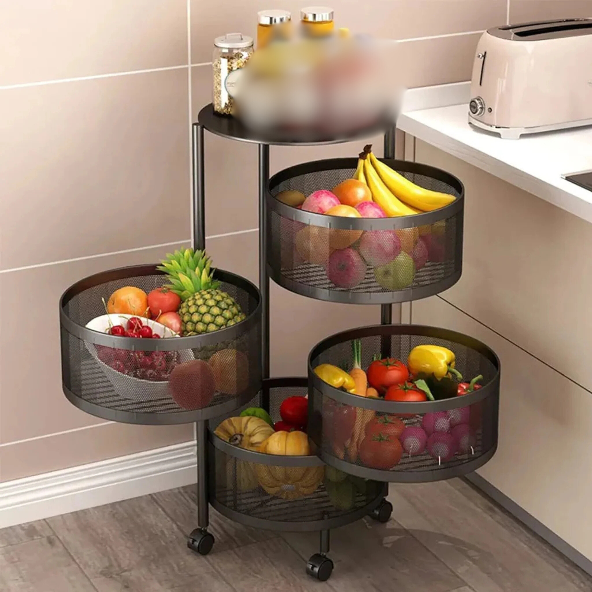 Multi Layer Rotating Round Shaped Kitchen Storage Organizer Rack