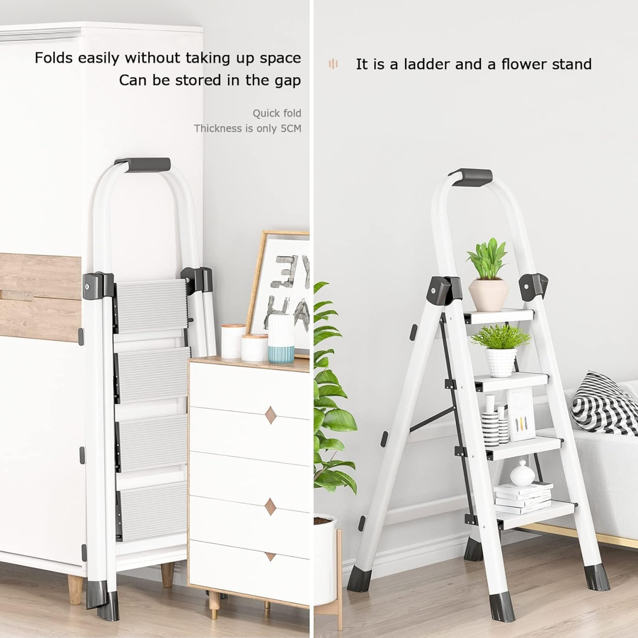 Portable Folding Household Step Ladder with Wide Anti-slip Pedal and Handle Bar