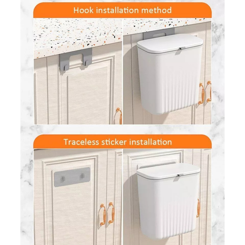 9 Liter Wall Mounted Kitchen Trash Bin, Hanging Waste Bin with Lid