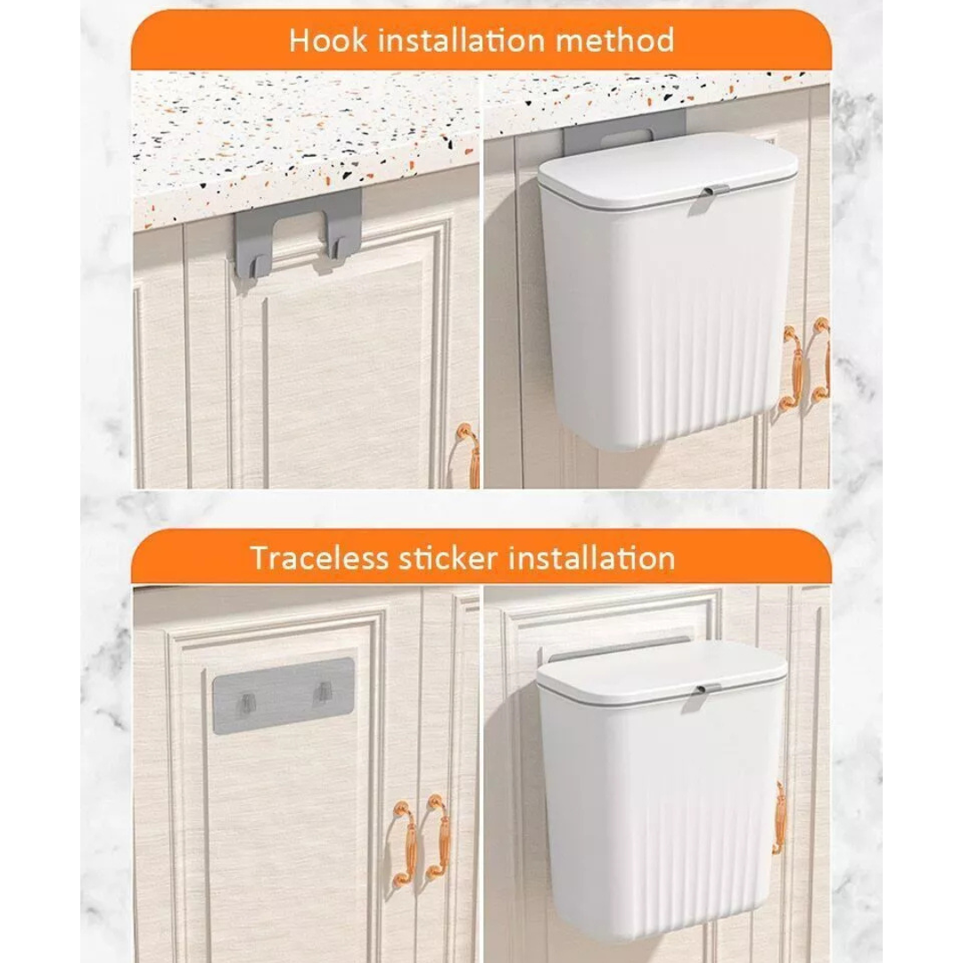 9 Liter Wall Mounted Kitchen Trash Bin, Hanging Waste Bin with Lid