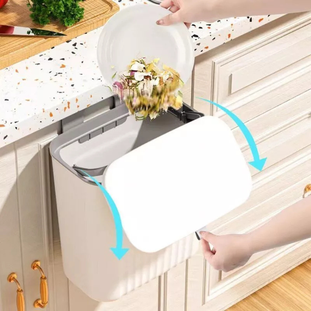 9 Liter Wall Mounted Kitchen Trash Bin, Hanging Waste Bin with Lid