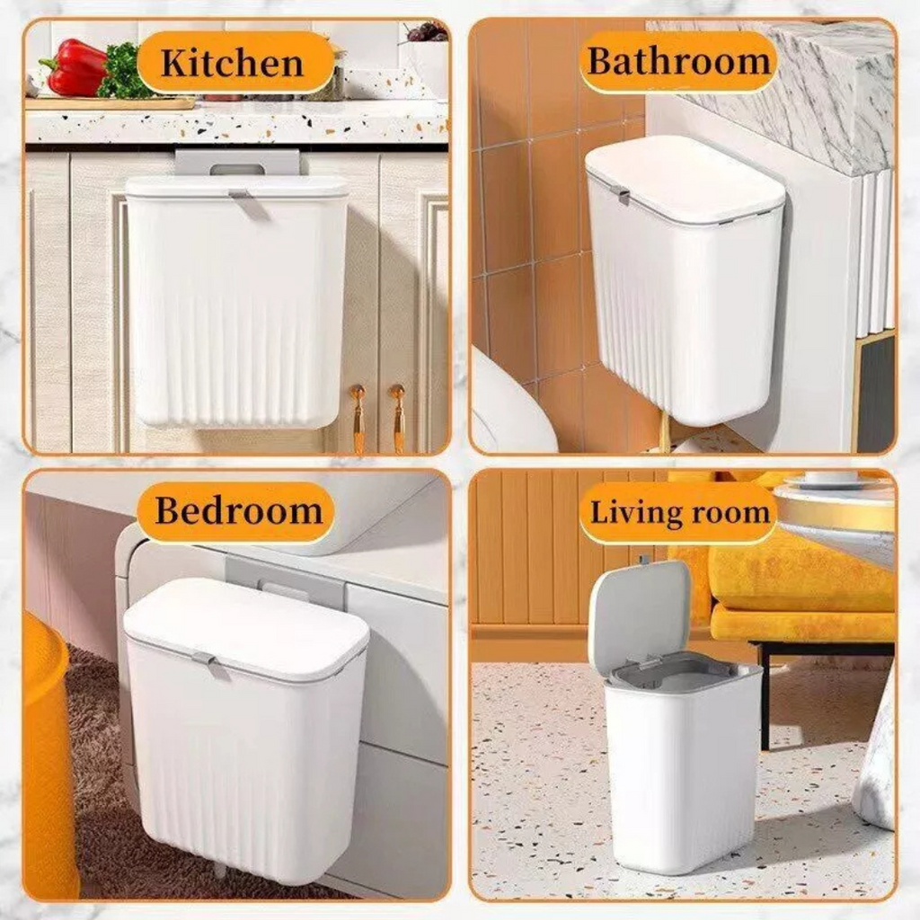 9 Liter Wall Mounted Kitchen Trash Bin, Hanging Waste Bin with Lid