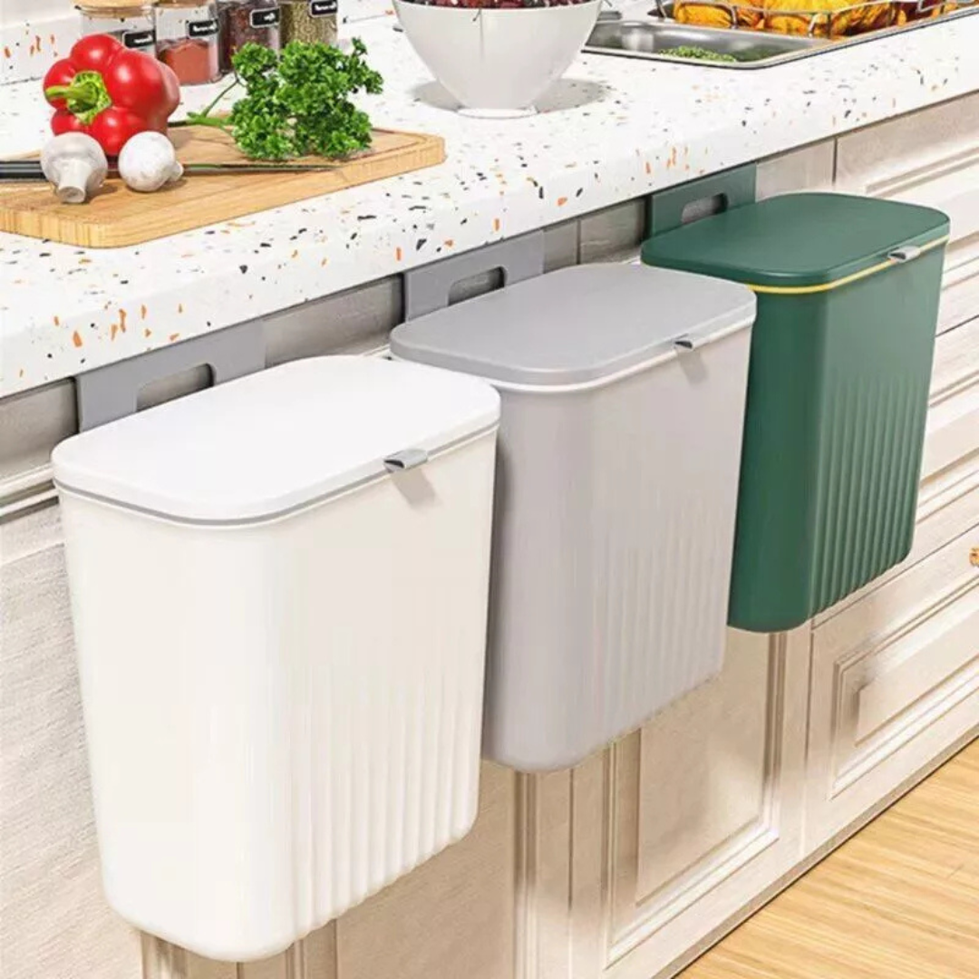 9 Liter Wall Mounted Kitchen Trash Bin, Hanging Waste Bin with Lid