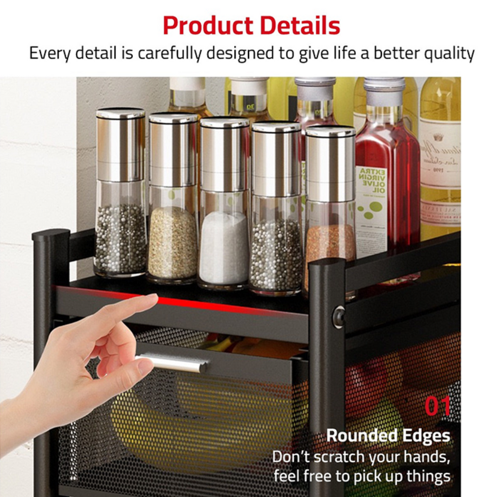Multi-Layer Drawer Kitchen Trolley Rack, Movable Storage Cart, Pull-Out Organizer with Wheel