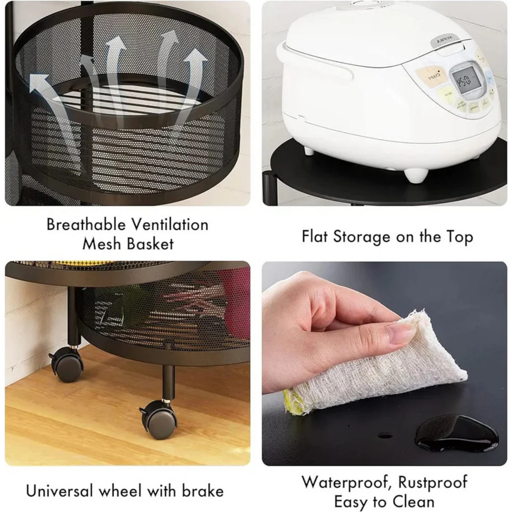 Multi Layer Rotating Round Shaped Kitchen Storage Organizer Rack