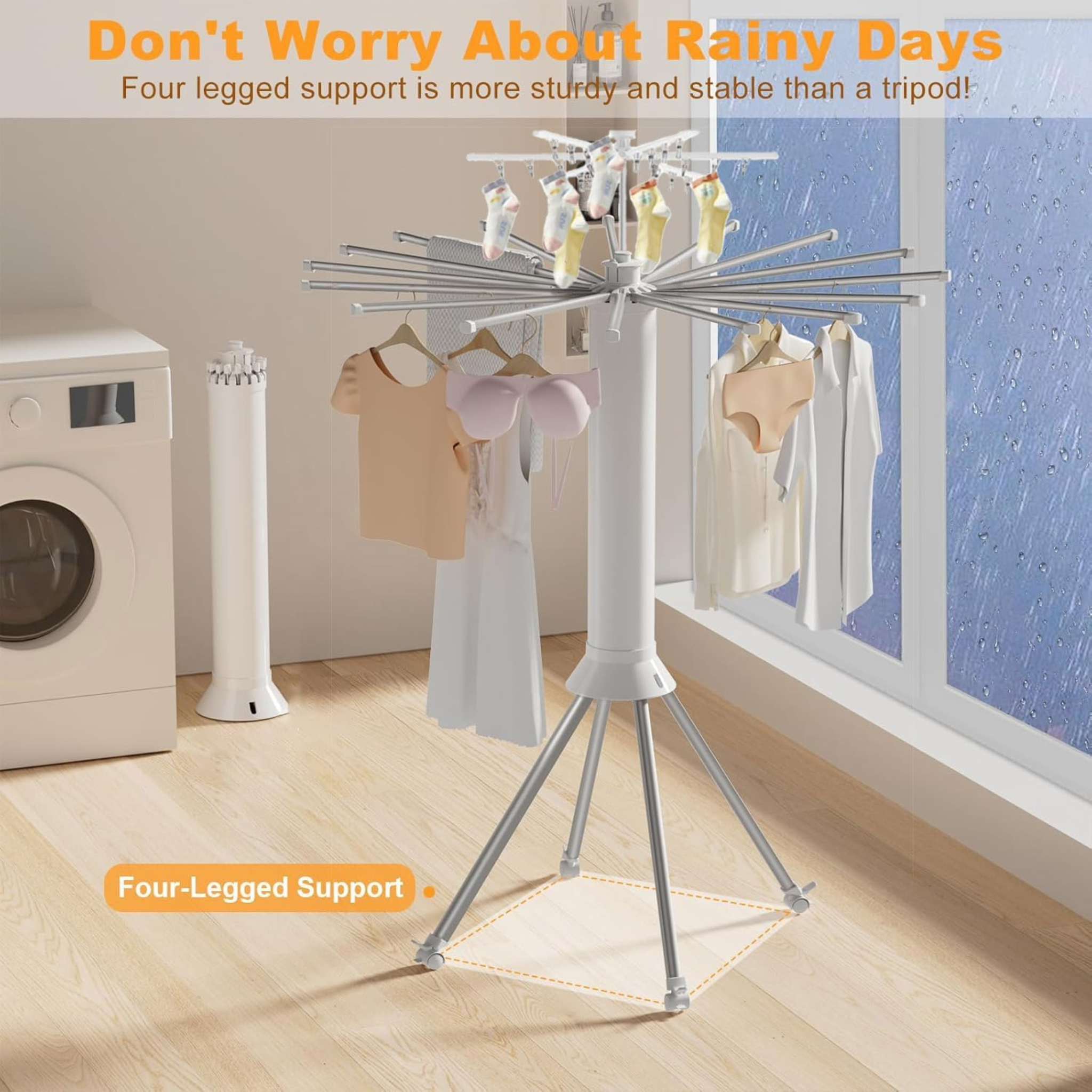 Folding Clothes Dryer, 360° Octopus Clothes Airer with Locking Wheels