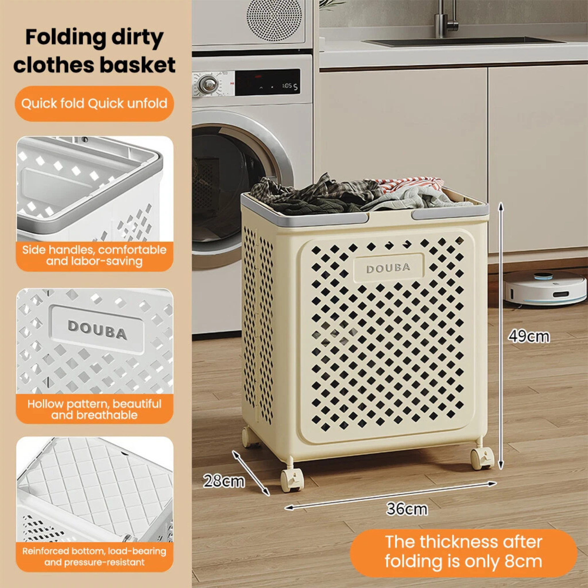Large Capacity Folding Laundry Basket with Wheels