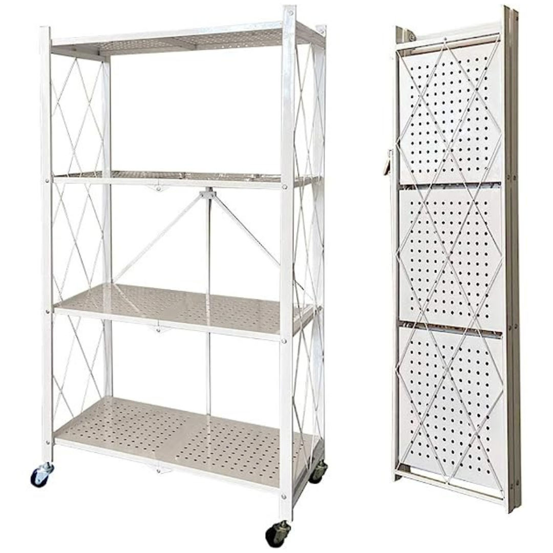Multi Tier Heavy Duty Foldable Kitchen Storage Rack with Wheels
