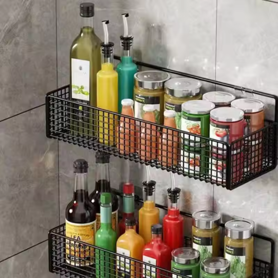 Wall Mounted No Drilling Metal Organizer Basket Shelf for Bathroom