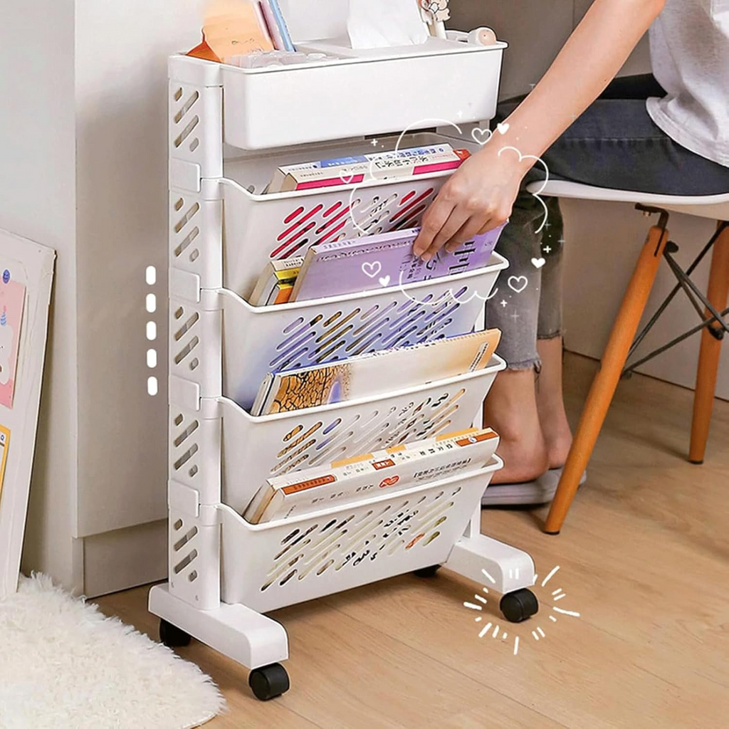 Multi-layer Utility Organizer Book Shelf with Wheels