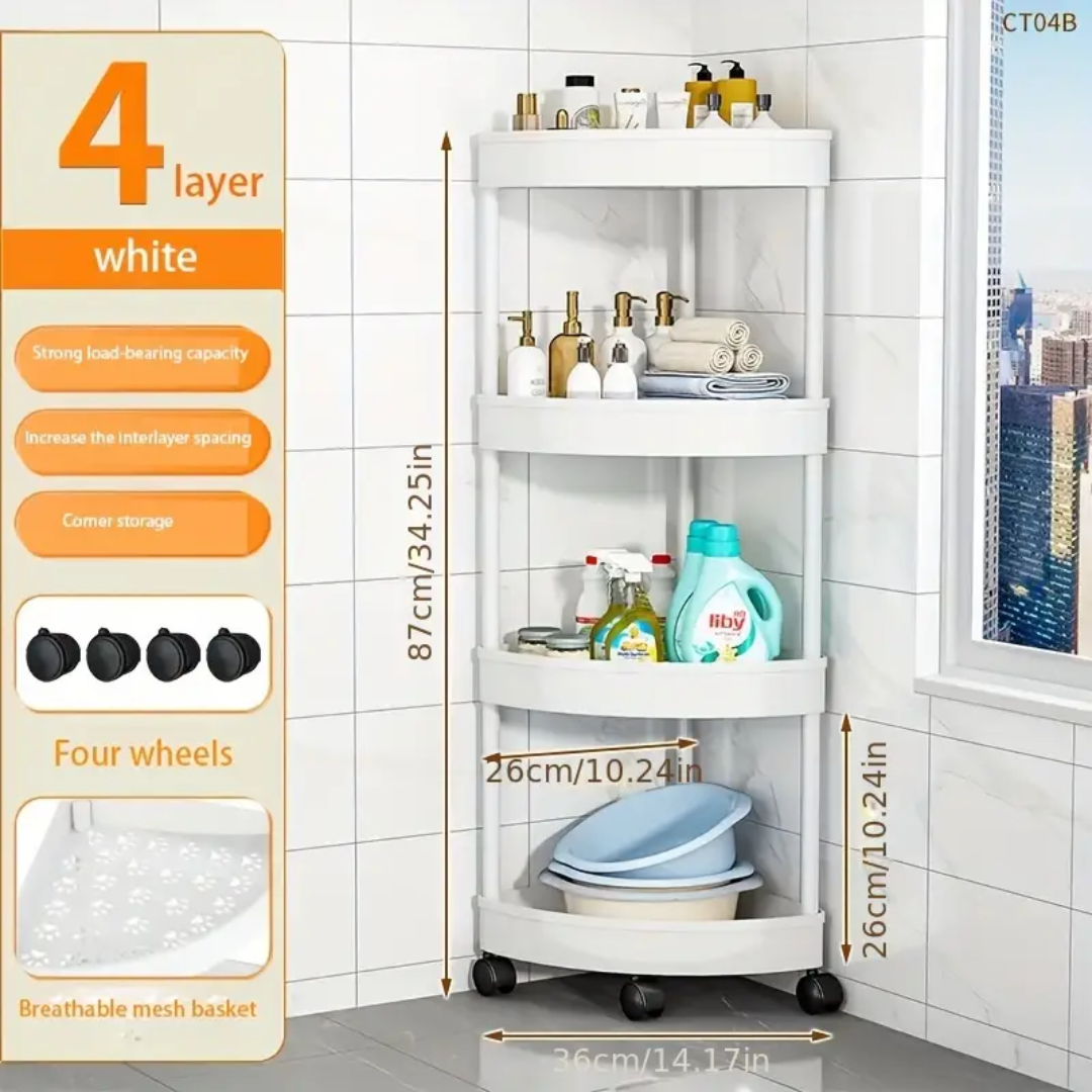 4 Layer Storage Corner Rack with Wheels for Bathroom and Kitchen