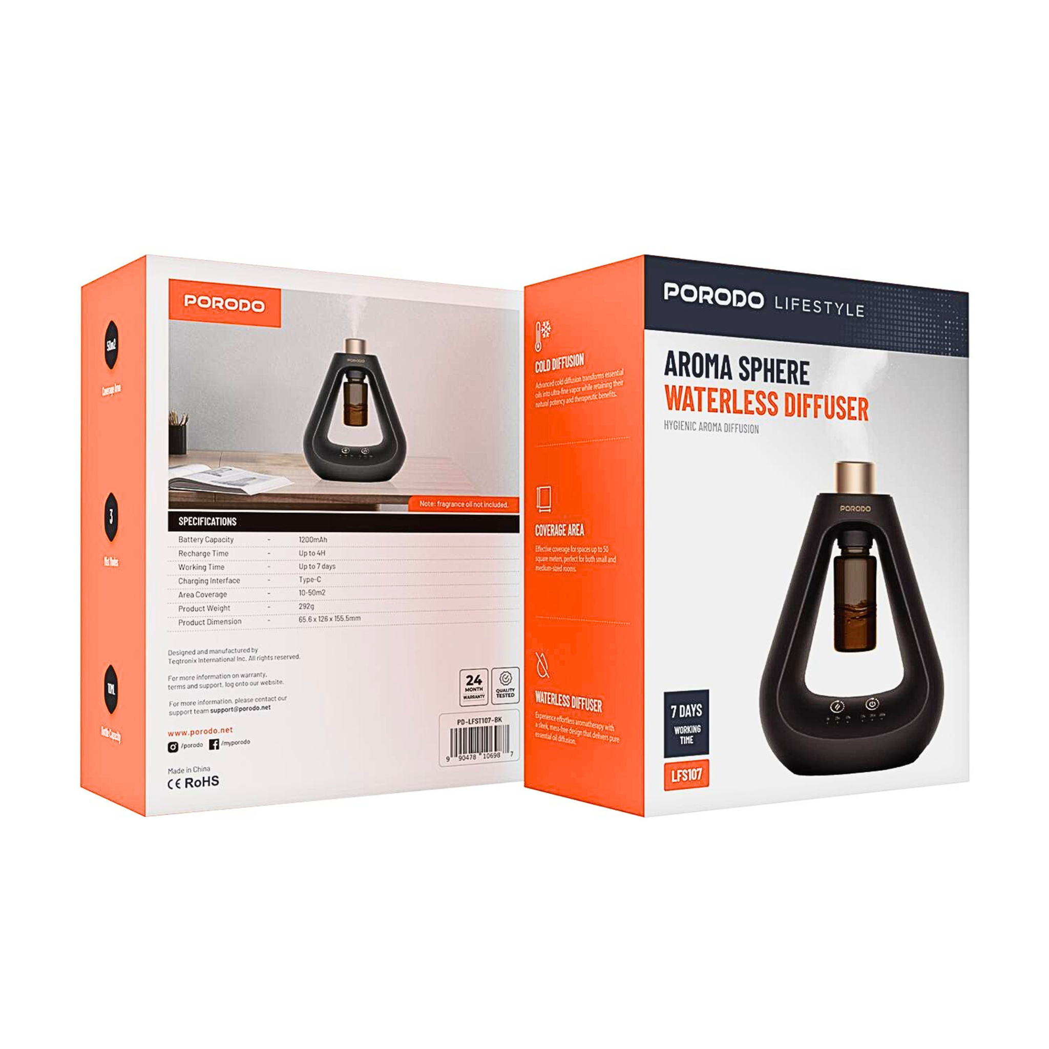 Porodo Lifestyle Aroma Sphere Waterless Diffuser - Hygienic Aroma Diffusion